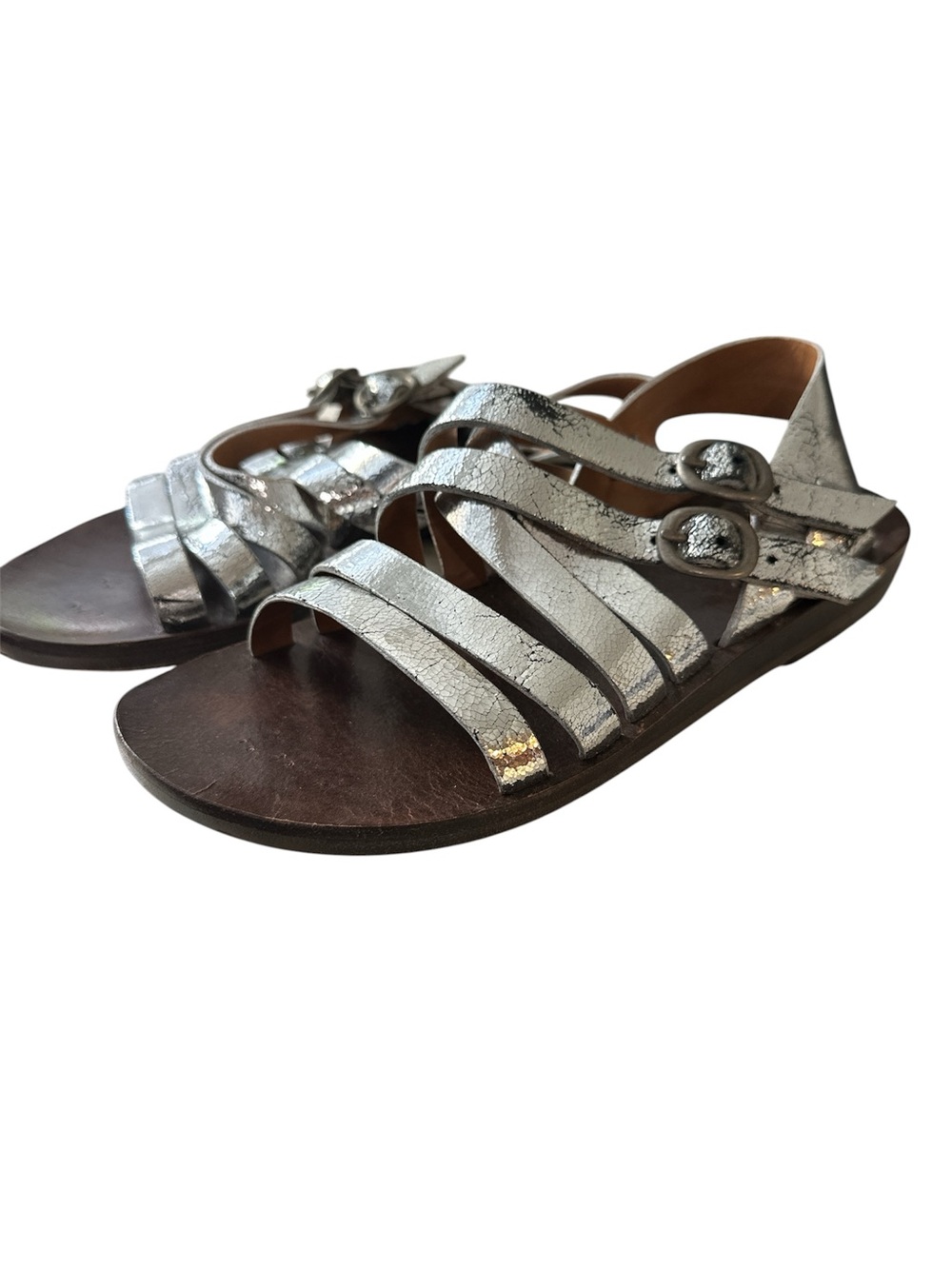 Colleen Cordero Women's Silver Strappy Leather Sandals Sz 8